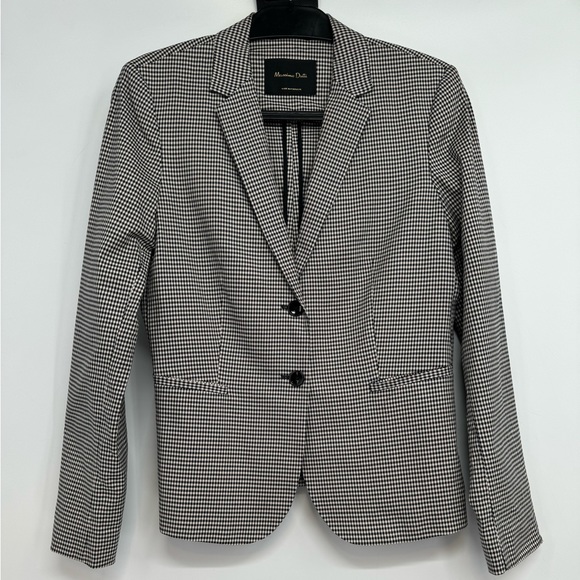 Massimo Dutti Blazer Jacket women’s 8 Black/White check Two button - Picture 2 of 10